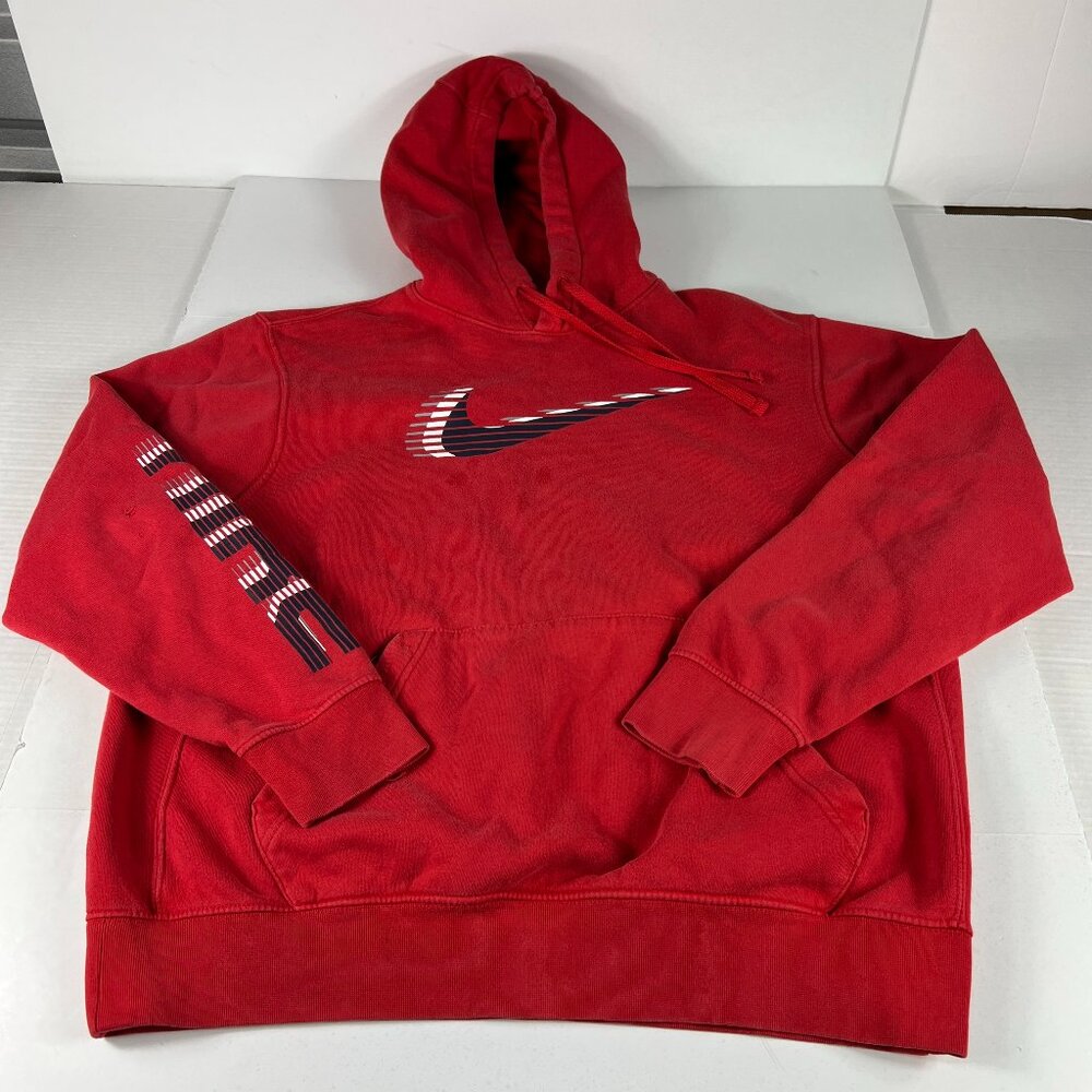 Nike Sweatshirt Adult Large Red Faded Check Chest Swoosh Logo Pullover Hoodie